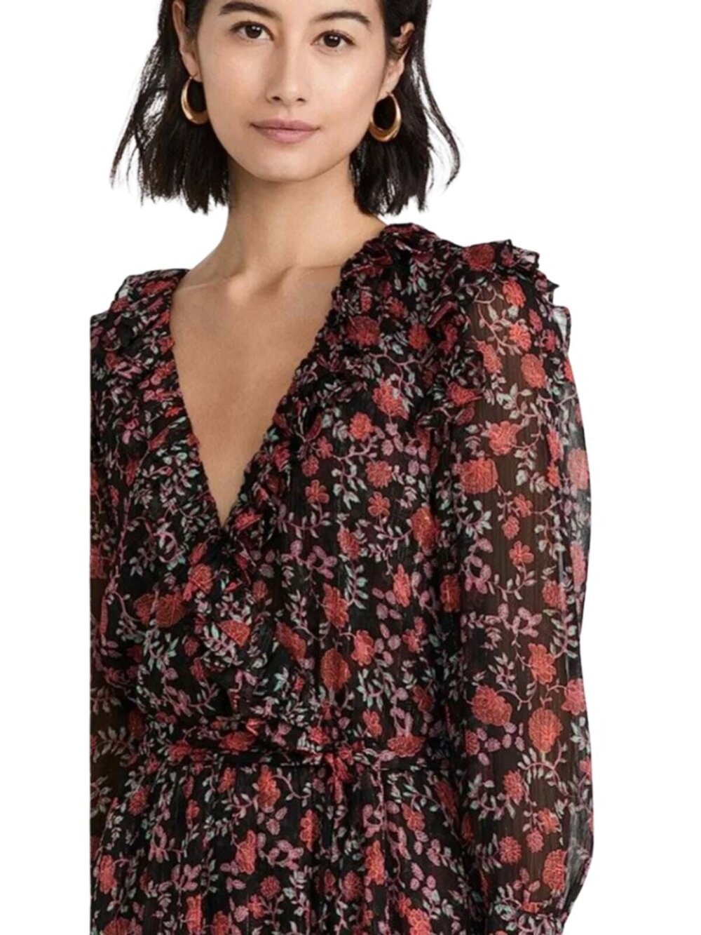 Misa Los Angeles Gabriela Wrap Maxi Dress Women's Medium Carnellian Blooms Black - Picture 4 of 16